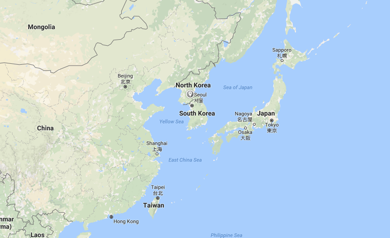 For the record, North Korea is here, where it’s been since 1953. It hasn’t moved at all. Image credit: Google Maps